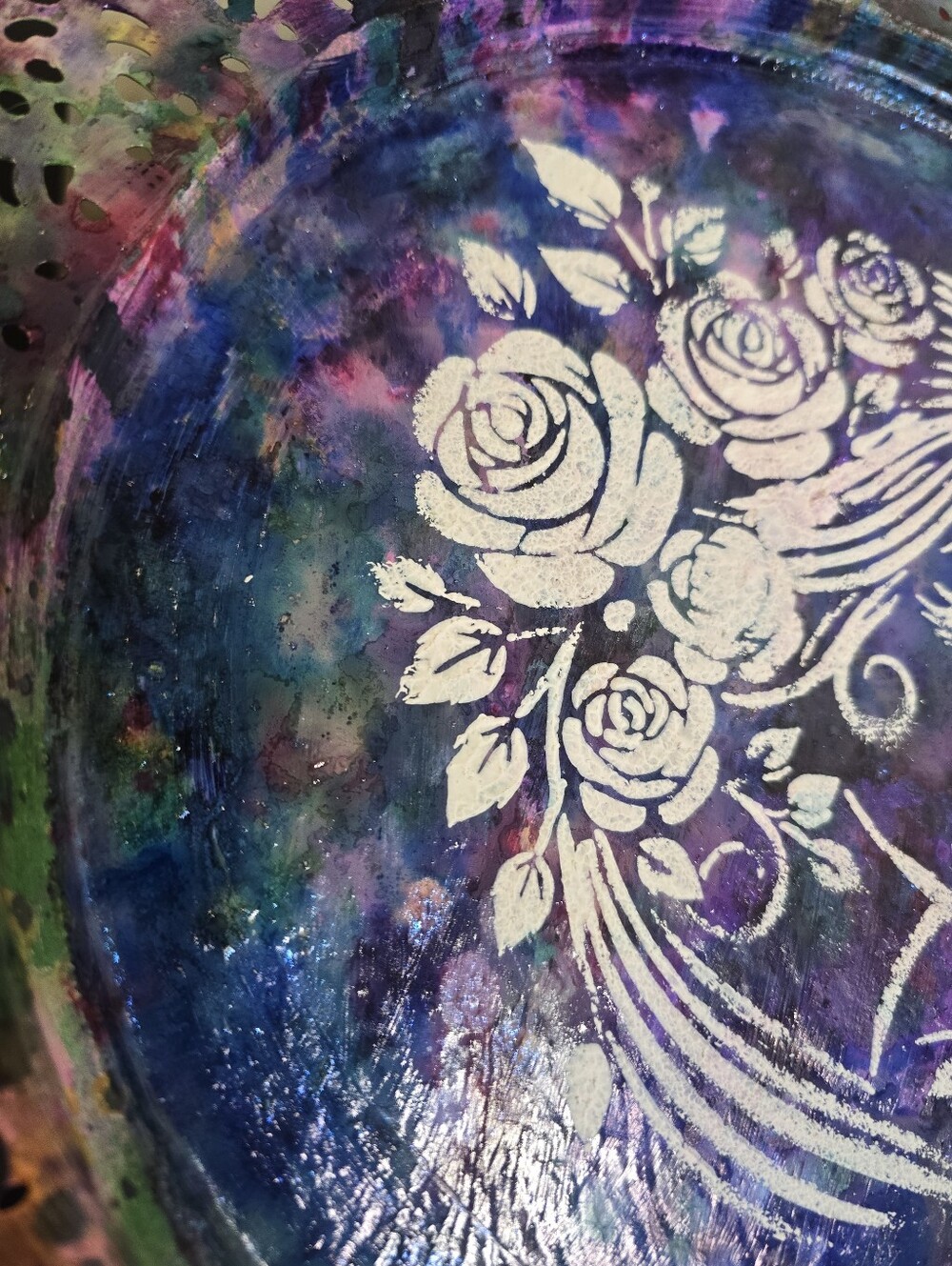 HANDCRAFTED Upcycled Metal Platter HANDPAINTED Tabletop Countertop Art Decor 15" - Picture 16 of 17